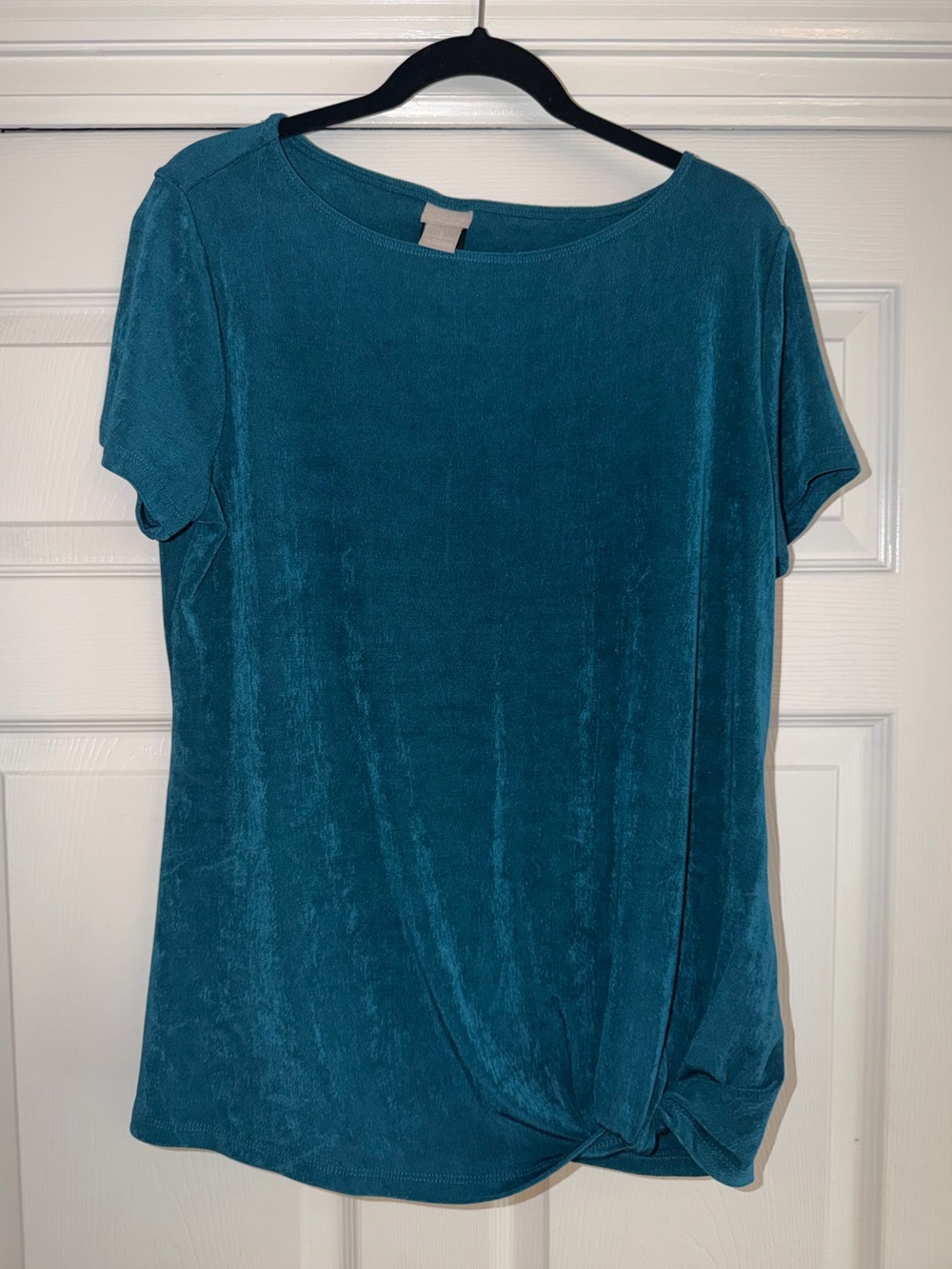 Chico’s Travelers Collection Teal Top With Hem Detail Size Large